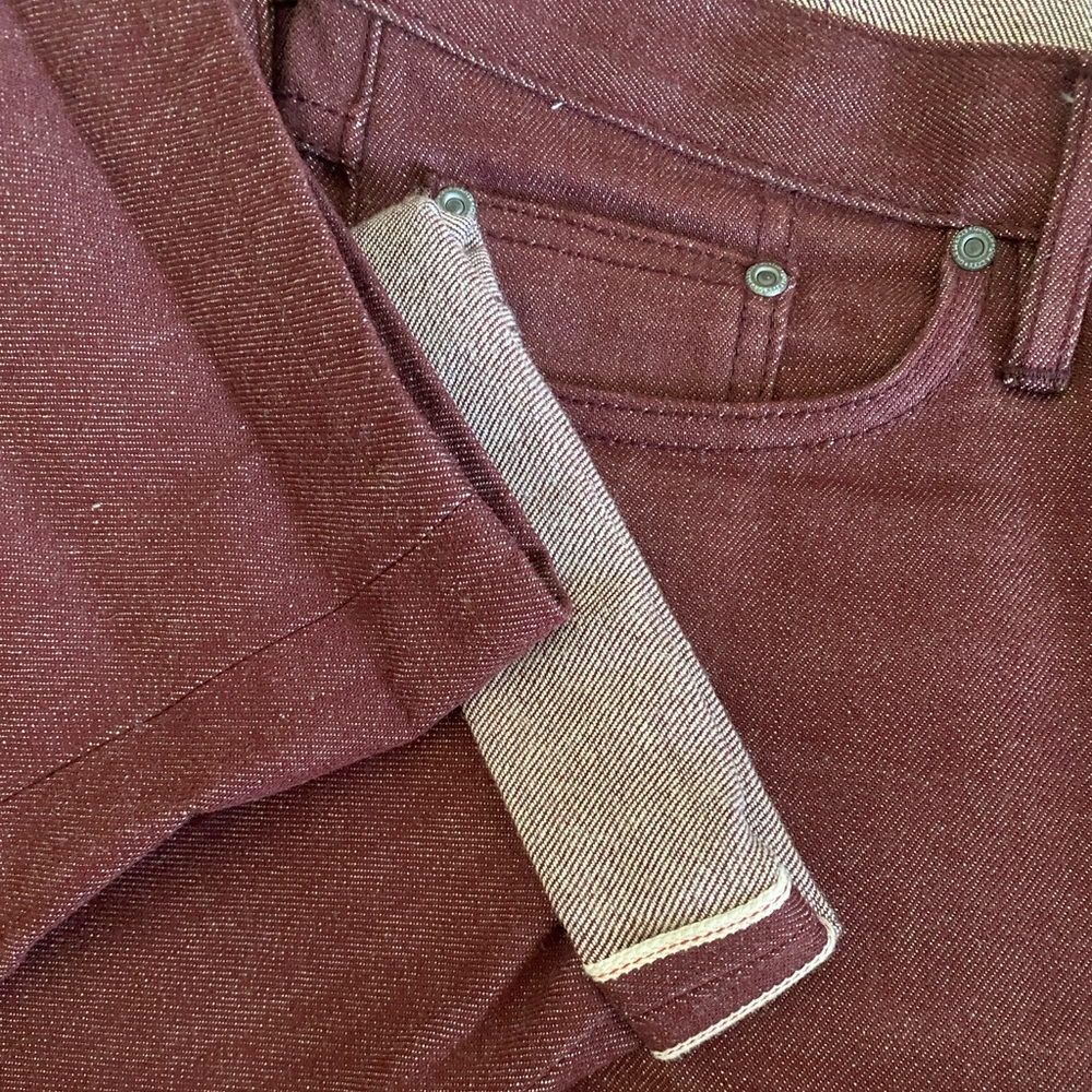 Gustin Slim Raw Selvedge Jeans - Oxblood 31 Like New - Picture 4 of 5